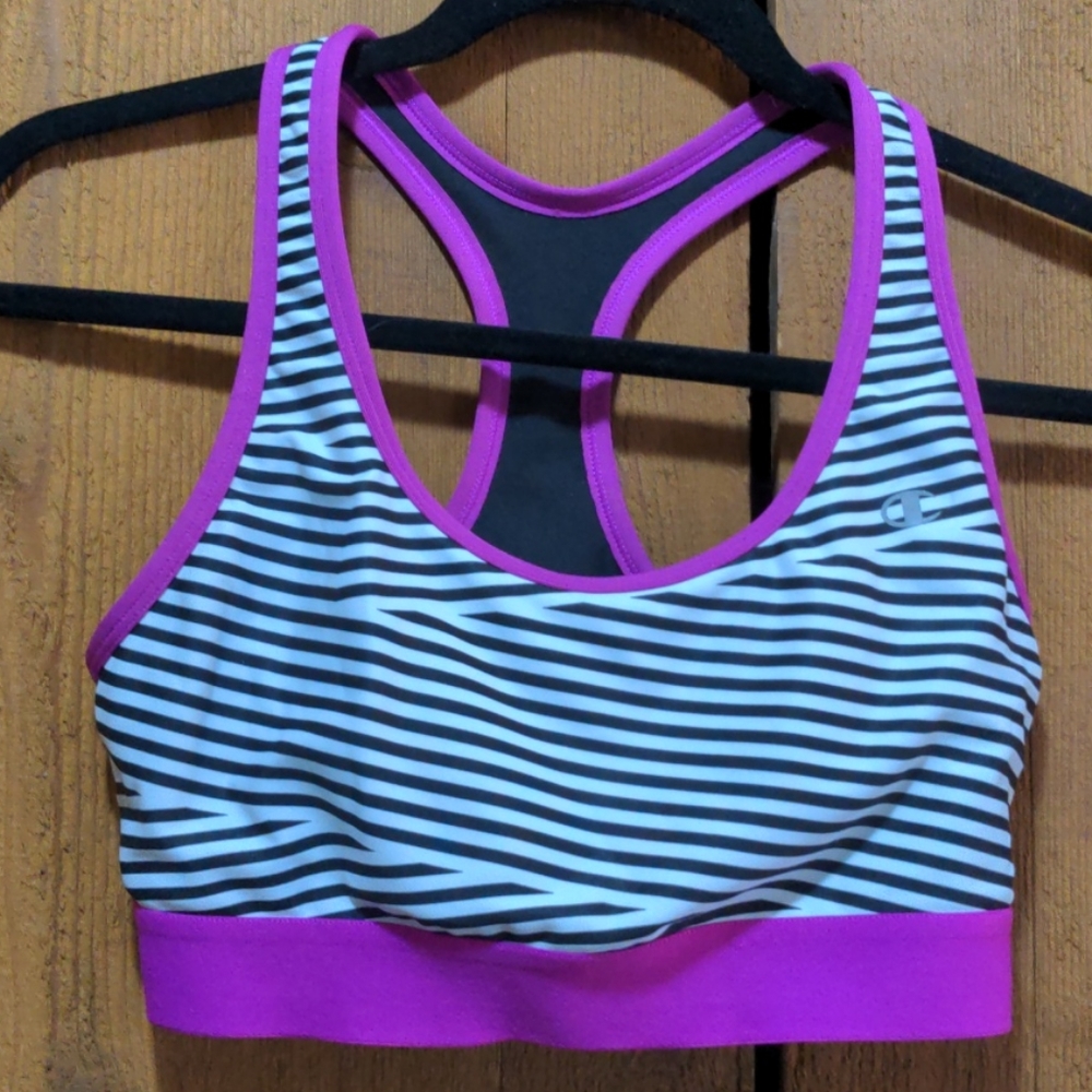 Champion Black & White Striped Sports Bra